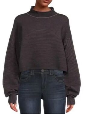 Good American Heavy Ribbed Boxy Mockneck Long Sleeve Top Size 3